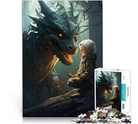 Puzzles 1000 pièces pour Adultes Le Dragon et l'Elfe Fabriqué en Carton pour Les 14 Ans et Plus défi éducatif Activités Amusantes à la Maison, Cadeaux d'anniversaire, Cadeaux de Voyage。Taille：26x38cm