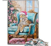 Puzzles 1000 pièces pour Adultes Léopard sur Le canapé Puzzles en Bois Jeu interactif Familial, Décoration d'intérieur DIY Cadeau de défi cérébral (Taille 50x75cm)