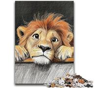 Puzzles 1000 pièces pour Adultes Lion Triste Difficile et Stimulant avec Affiche et fiche de Questions correspondantes pour Les 14 Ans 26x38cm