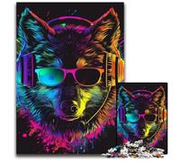 Puzzles 1000 pièces pour Adultes Loup avec Casque Audio Puzzles Difficiles pour Adultes pour Les fêtes, Illustration à Faire soi-même 26x38cm/10,23x14,96 Pouces