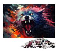 Puzzles 1000 pièces pour Adultes Loup avec la Bouche Ouverte Puzzle Difficile Une œuvre d'art pour Les Adolescents de 14 Ans et Plus 1000 pièces (75 x 50 cm)