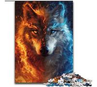 Puzzles 1000 pièces pour Adultes Loup de Glace et de feu Puzzles pour Adultes 1000 pièces, ce Qui en Fait Un Excellent Cadeau pour s'amuser en Famille (Taille 26x38cm)