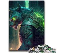 Puzzles 1000 pièces pour Adultes Loup Guerrier Difficile à compléter mais Amusant et Humoristique avec Affiche Assortie et Feuille de Questions 26x38cm
