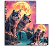 Puzzles 1000 pièces pour Adultes Loup sous la Lune Puzzles en Bois Design Complexe pour Adolescents, décoration DIY et Divertissement Stimulant pour Le Cerveau 50x75cm
