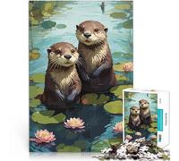 Puzzles 1000 pièces pour Adultes Loutre Heureuse Jeu Familial Anti-Stress Défi Difficile Jeu éducatif pour Anniversaire, Noël 38x26cm