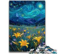 Puzzles 1000 pièces pour Adultes Lys Jaunes dans Le Ciel Nocturne, Jouets éducatifs, Anti-Stress, renforce l'amour Entre Couples 26x38cm