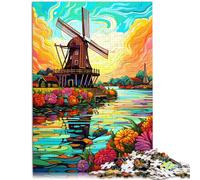 Puzzles 1000 pièces pour Adultes Magnifique Moulin à Vent Ville Jouets éducatifs d'apprentissage Excellent Cadeau pour Les Jeux 14,96 po x 20,47 po
