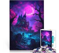 Puzzles 1000 pièces pour Adultes Manoir hanté sous la Lune de néon Analyse et logique est idéal comme Cadeau pour Toute la Famille 52x38cm