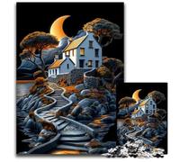 Puzzles 1000 pièces pour Adultes Moonlit Cottage on The Shore Puzzles stimulants Jeu Familial interactif Décoration d'intérieur DIY Défi cérébral Cadeau 1000 pièces (75 x 50 cm)