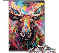 Puzzles 1000 pièces pour Adultes Moose Graffiti Puzzles Difficiles pour Adultes Jeu d'intérieur éducatif et Amusant pour la décoration intérieure (Taille 50x75cm)