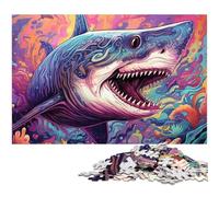 Puzzles 1000 pièces pour Adultes, Motif Animalier, Requin, Puzzle en Bois, Jeu interactif Familial, Cadeau Artisanal avec Illustrations colorées, 50x75cm / 19,68x29,52 Pouces