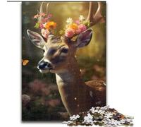 Puzzles 1000 pièces pour Adultes, Motif cerf et Fleur en Bois, idéal comme Cadeau pour s'amuser en Famille 50x75cm, pour la décoration intérieure, l'entraînement cérébral et Les fêtes de Fin d'année.