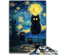 Puzzles 1000 pièces pour Adultes, Motif Chat Noir, Difficiles à réaliser, mais Amusants et Humoristiques, avec Affiche et fiche de Questions-réponses Assorties, 26x38cm