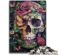 Puzzles 1000 pièces pour Adultes, Motif Gothique, Rose, crâne, Papillon, Jeu Stimulant et Familial avec pièces entièrement emboîtables de Formes aléatoires 50x75cm