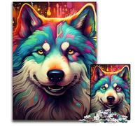 Puzzles 1000 pièces pour Adultes, Motif Husky coloré, en Bois, Jeu de réflexion pour Adolescents et Interaction familiale, 50x75cm / 19,68x29,52 Pouces