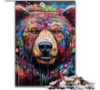Puzzles 1000 pièces pour Adultes, Motif Ours Brun Graffiti, Puzzles en Bois, Jeu de réflexion pour Adolescents, pour Les fêtes, 50x75cm