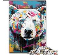 Puzzles 1000 pièces pour adultes,motif ours polaire graffiti,en bois,pour adolescents à partir de 14 ans,décoration d'intérieur 50x75cm. Idéal pour la décoration intérieure,les anniversaires,les fêtes