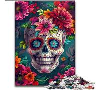 Puzzles 1000 pièces pour Adultes, Motif tête de Mort et Fleurs, Jeu Familial Anti-Stress, défi Difficile, pour renforcer l'amour Entre Couples (Taille 26x38cm)