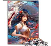 Puzzles 1000 pièces pour Adultes Mystical Dragon Girl en Bois, pour Les 14 Ans et Plus 50x75cm Décoration Artistique DIY, Cadeau d'anniversaire idéal