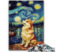 Puzzles 1000 pièces pour Adultes Nuit étoilée Adorables Huskies Relax Jeux éducatifs pour Anniversaire, Noël pour et 14 Ans et Plus 26x38cm