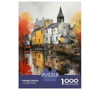 Puzzles 1000 Pièces pour Adultes Old Town Reflections Urban Art Print Puzzle Adulte, Jeu De Réflexion, Une Œuvre d'art, Activités Amusantes À La Maison, 38x26cm/1000pcs