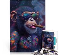 Puzzles 1000 pièces pour Adultes Orang-outan Funky fumant Un Cigare Fabriqué en Carton Convient aux 14 Ans et Plus Jeu éducatif d'apprentissage Améliorer l'amour Entre Les Couples。Taille:26x38cm