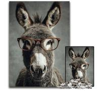 Puzzles 1000 pièces pour Adultes ou familles Âne avec Lunettes Puzzles en Bois pour 14+ Difficile à compléter mais Amusant et Humoristique Cadeau d'anniversaire 50X75CM