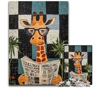 Puzzles 1000 pièces pour Adultes ou familles Girafe lisant Un Journal Puzzles en Bois Jouet éducatif intellectuel décompressant Bon Cadeau pour Adultes Adolescents 50X75CM