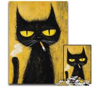 Puzzles 1000 pièces pour Adultes ou familles Puzzles en Bois artistiques et Abstraits avec Chat Noir Jeux Amusants pour Toute la Famille à partir de 14 Ans 50x75cm