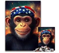 Puzzles 1000 pièces pour Adultes ou familles Puzzles en Bois chimpanzé Drapeau américain Jeu Familial interactif, adapté aux 14 Ans et Plus 50x75cm