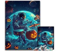 Puzzles 1000 pièces pour Adultes ou familles Puzzles en Bois d'astronautes d'halloween Réduction du Stress intéressante, idées Cadeaux pour Les 14 Ans et Plus 50x75cm