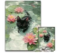 Puzzles 1000 pièces pour Adultes ou familles Puzzles en Carton artistiques et Abstraits représentant Un Chat Noir Décoration d'intérieur colorée et Jeu Familial interactif 26x38cm