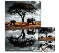 Puzzles 1000 pièces pour Adultes ou familles Puzzles en Carton Éléphant d'Afrique Jeu Familial interactif, Convient aux 14 Ans et Plus 26x38cm