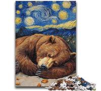 Puzzles 1000 pièces pour Adultes Ours Brun Ciel Nocturne Jouets éducatifs Jeux familiaux Renforcer l'amour Entre Couples 50x75cm