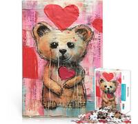 Puzzles 1000 pièces pour Adultes Ours Brun de la Saint-Valentin avec des cœurs Casse-tête pour décoration Murale 38x26cm