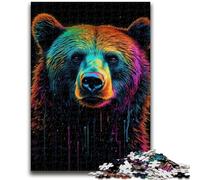 Puzzles 1000 pièces pour Adultes Ours Brun Fluo Défi d'intelligence cérébrale Jouets addictifs Cadeau d'anniversaire, Cadeaux, Décoration Murale 26x38cm