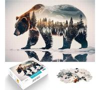 Puzzles 1000 pièces pour Adultes Ours Double Exposure Sauvage Défi Difficile pour soulager Le Stress Décoration Parfaite 38x26cm