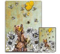 Puzzles 1000 pièces pour Adultes Ours et Abeilles Puzzles Difficiles pour Adultes Parfait pour Les Adolescents Lien Familial Cassetête et décoration d'intérieur DIY Cadeau 1000 pièces (75x50cm)