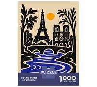 Puzzles 1000 Pièces pour Adultes Paris, France Illustration with Eiffel Tower Puzzle Adulte Jeux De Société pour S'amuser en Famille Cadeau d'anniversaire, Cadeaux, 70x50cm/1000pcs