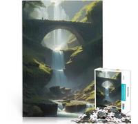 Puzzles 1000 pièces pour Adultes Paysage animé Lo-FI de la Cascade du Pont de Pierre Casse-tête pour Bon Cadeau 38x26cm