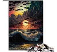 Puzzles 1000 pièces pour Adultes Peinture à l'huile Coucher de Soleil sur l'océan Puzzles Difficiles pour Adultes Taille 26x38cm Parfait pour s'amuser en Famille Pendant Les Vacances
