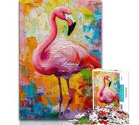 Puzzles 1000 pièces pour Adultes, Peinture à l'huile Flamant Rose, Aide Le Cerveau à exercer, Jouets addictifs pour cultiver la Patience, Cadeau d'anniversaire 38x26cm