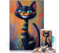 Puzzles 1000 pièces pour Adultes Peinture de Chat Souriant Fait de Bois pour Les 14 Ans et Plus Jeux éducatifs Cadeaux du Père Noël Secret。Taille:50x75cm/19.68x29.52pouce