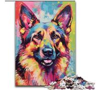 Puzzles 1000 pièces pour Adultes, peintures colorées de bergers allemands, Puzzles en Bois, pour Adolescents et Loisirs en Famille - Jeu de réflexion à Faire soi-même, Cadeau 1000 pièces(50x75cm)