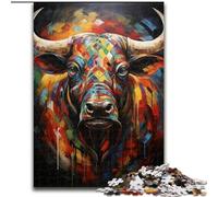 Puzzles 1000 pièces pour Adultes Peintures de Vaches colorées en Bois, Jeu Familial interactif, Convient aux 14 Ans et Plus 50x75cm Un pour Noël ou Un Anniversaire