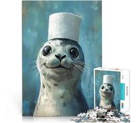 Puzzles 1000 pièces pour Adultes Phoque dans Un Chapeau Jouets Jeux éducatifs Soulagement du Stress Idées Cadeaux 52x38cm