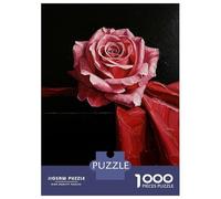 Puzzles 1000 Pièces pour Adultes Pink Rose on Red Fabric Puzzles pour Adultes, Jouet, Décoration Murale, Amusant Et Humoristique, Idéal pour Stimuler Le Cerveau 38x26cm/1000pcs
