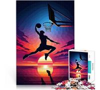 Puzzles 1000 pièces pour Adultes Pop Art de Basket-Ball au Coucher du Soleil Casse-tête est idéal comme Cadeau pour Toute la Famille 52x38cm