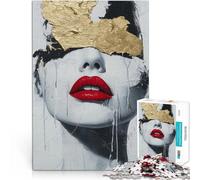 Puzzles 1000 pièces pour Adultes Portrait de Mode avec des lèvres Rouges et de l'or Impossible Bon Cadeau 38x26cm