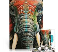 Puzzles 1000 pièces pour Adultes Portrait d'éléphant en Gros Plan Assemblage du modèle Renforcer l'amour Entre Les Couples 52x38cm